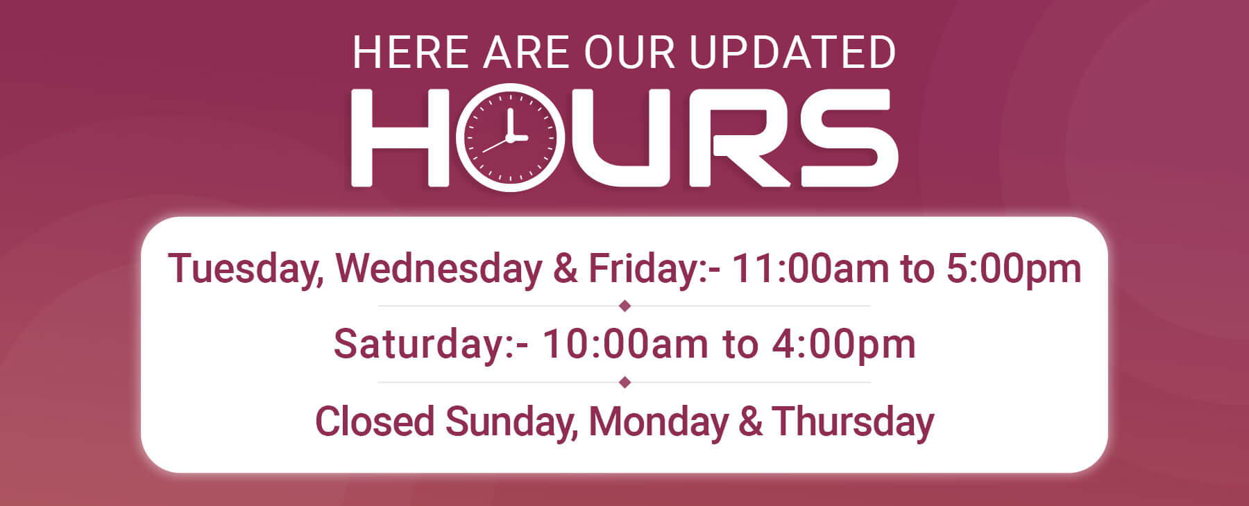 Our New Hours at Henry's Jewelers At Henry's Jewelers